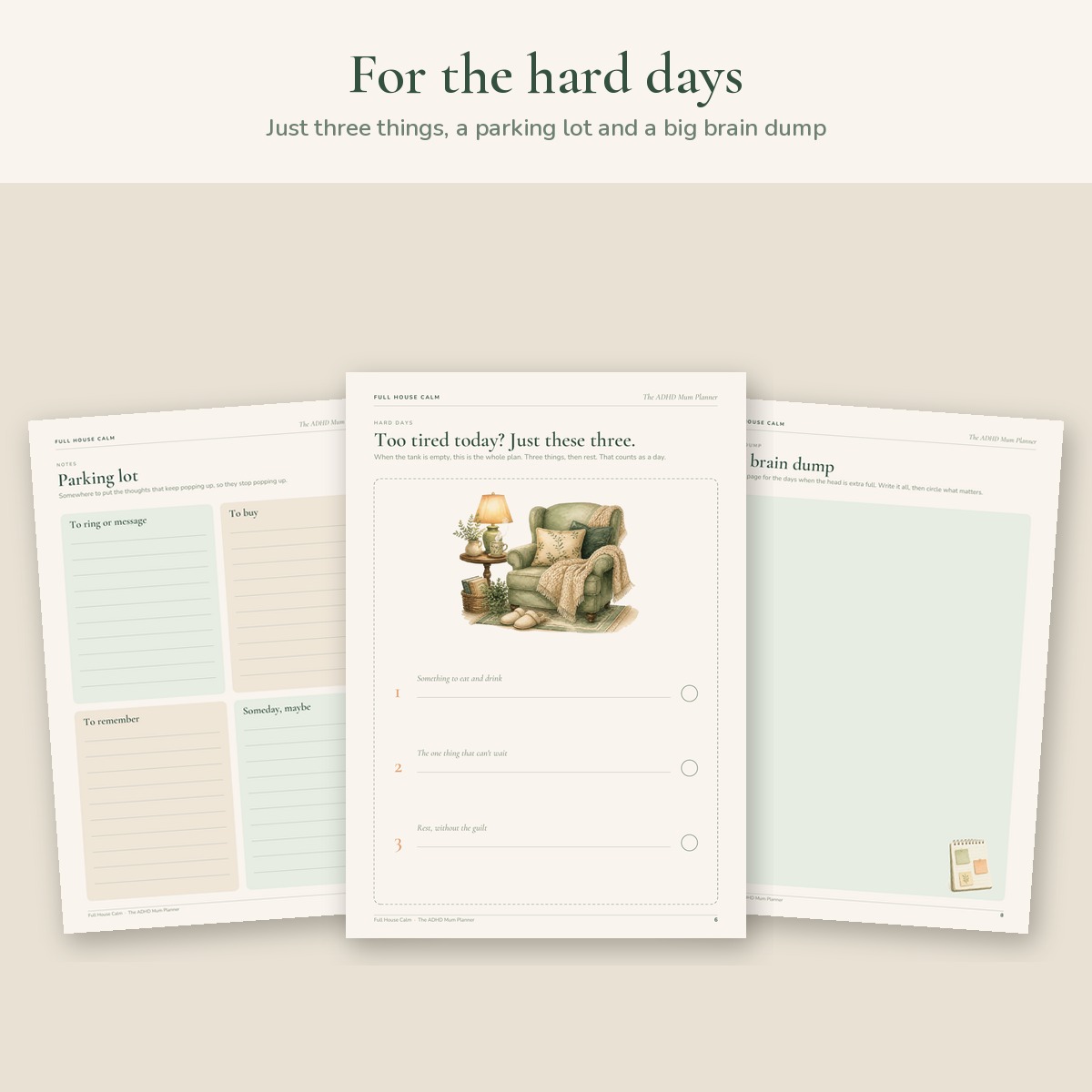 The lighter day and too tired today pages for hard days