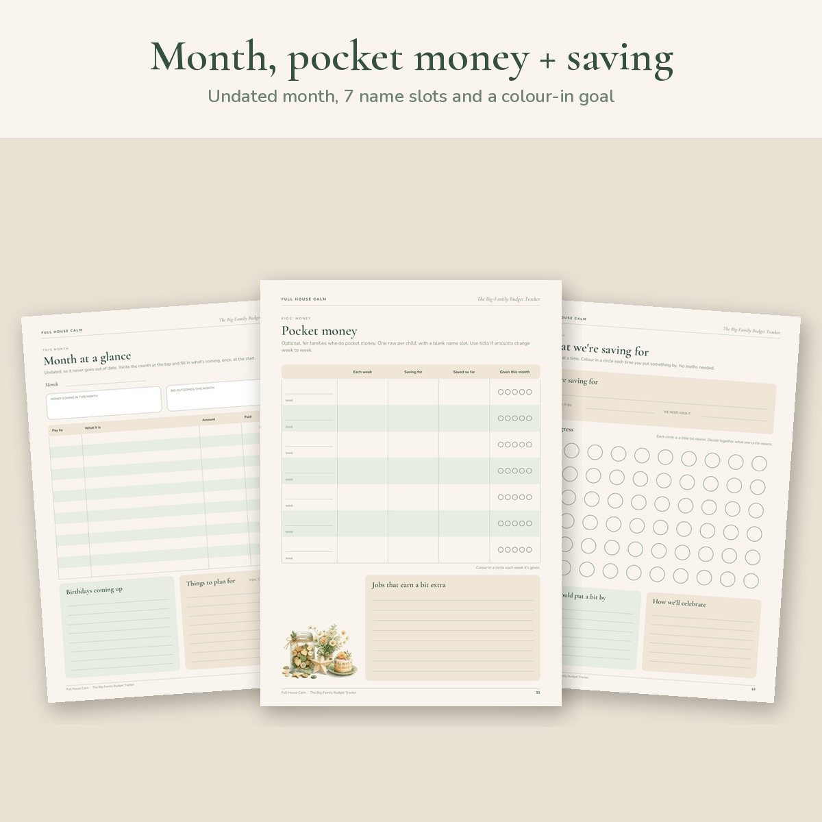 The undated month, pocket money and saving goals pages