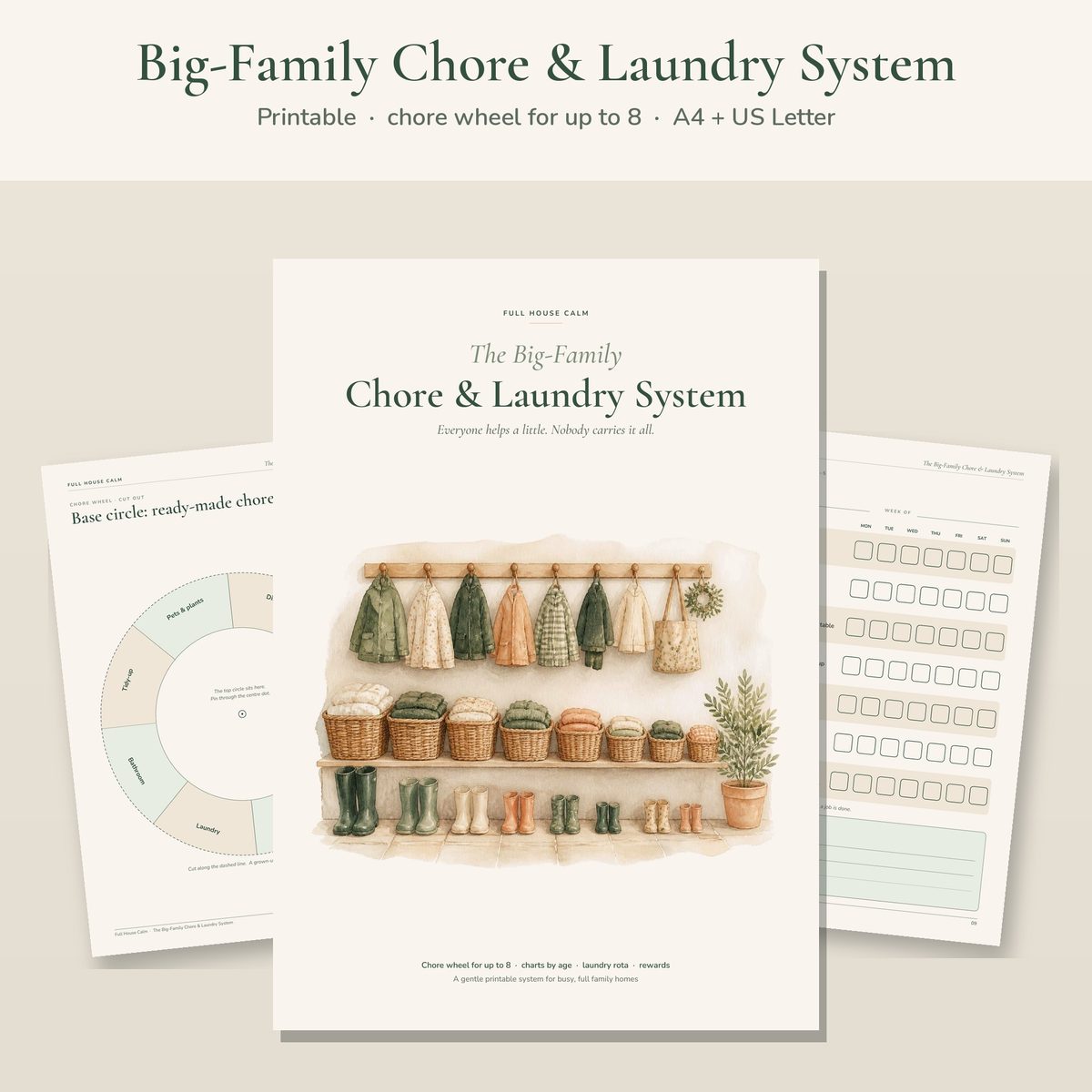 Big-Family Chore & Laundry System cover with a watercolour laundry basket