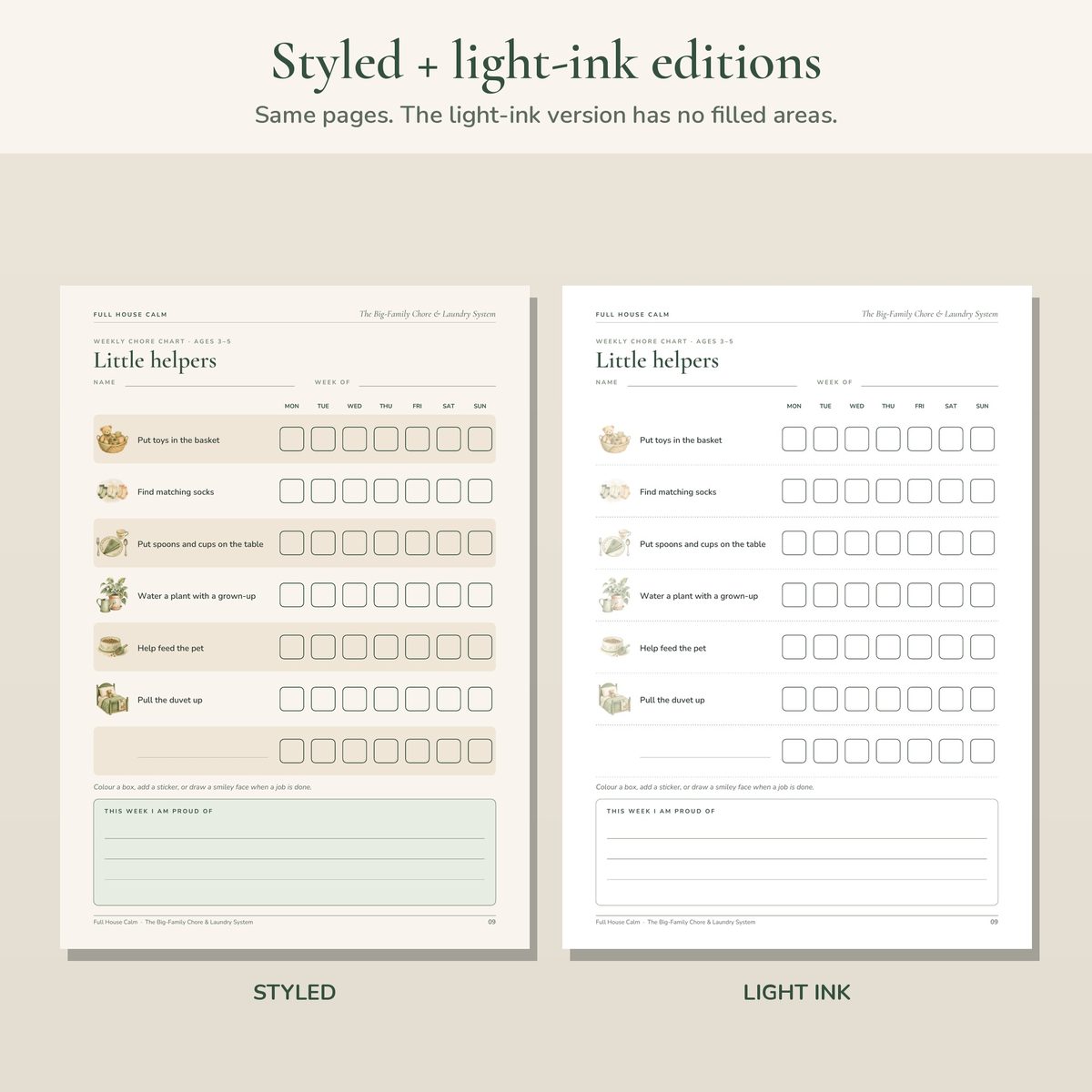 Styled edition next to the light-ink edition