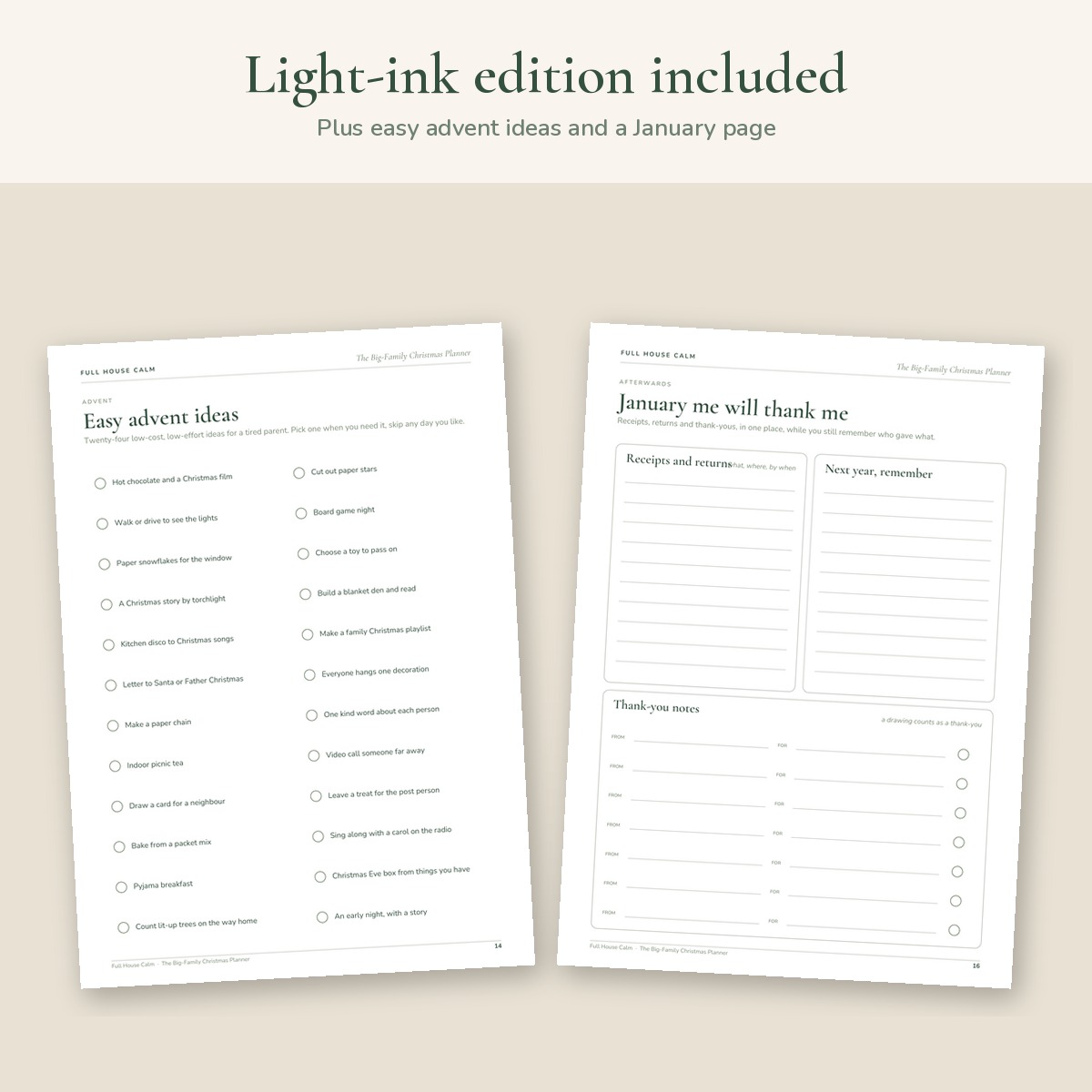 The easy advent ideas page in the light-ink edition