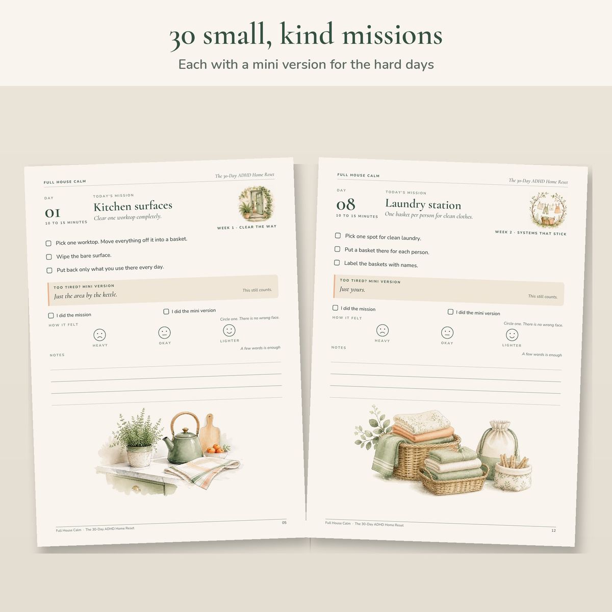 Two daily mission pages side by side