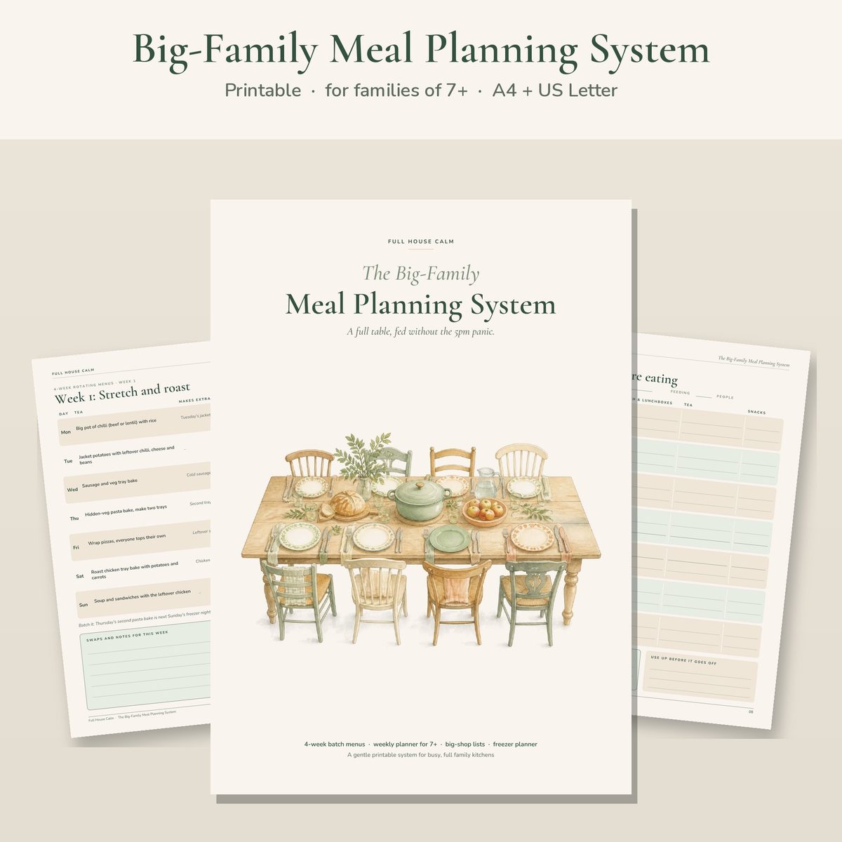 Big-Family Meal Planning System cover with a watercolour family table