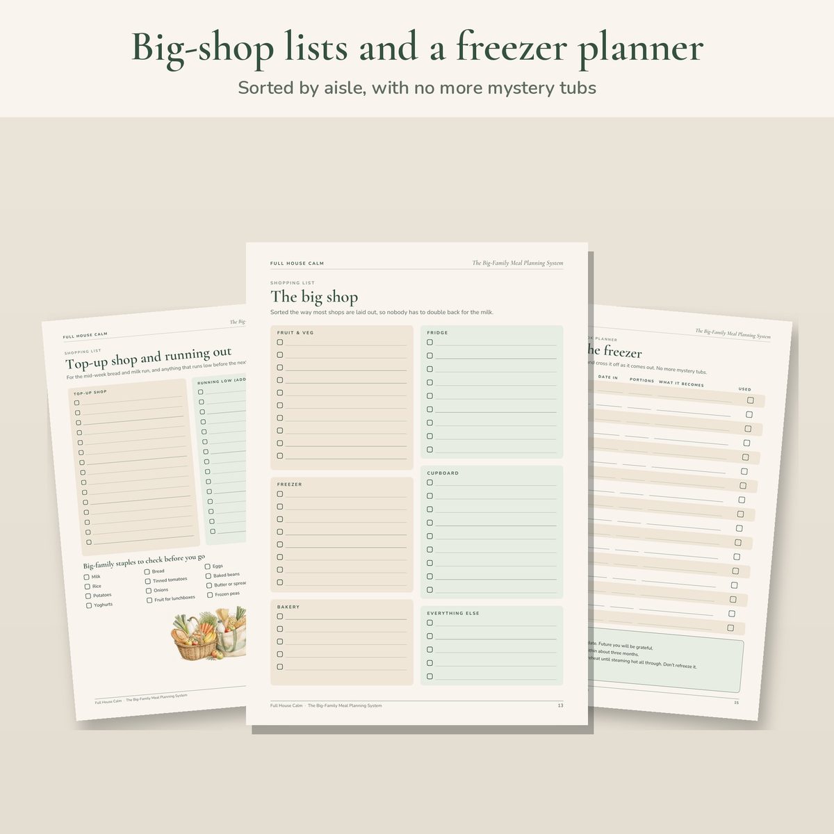 The big shop list and the freezer and batch-cook planner