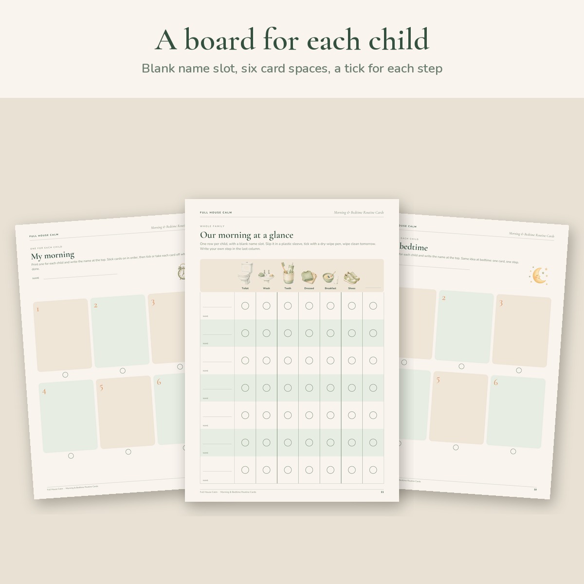 My morning and my bedtime boards with cards in place