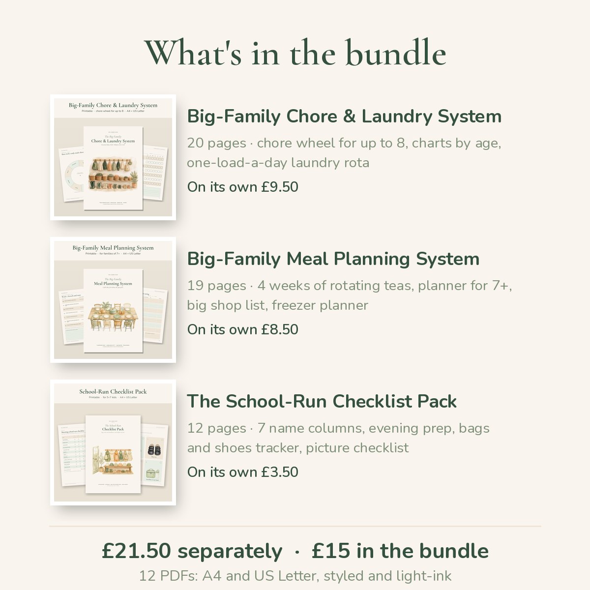 What's in the bundle: three printable systems, £21.50 separately or £15 together