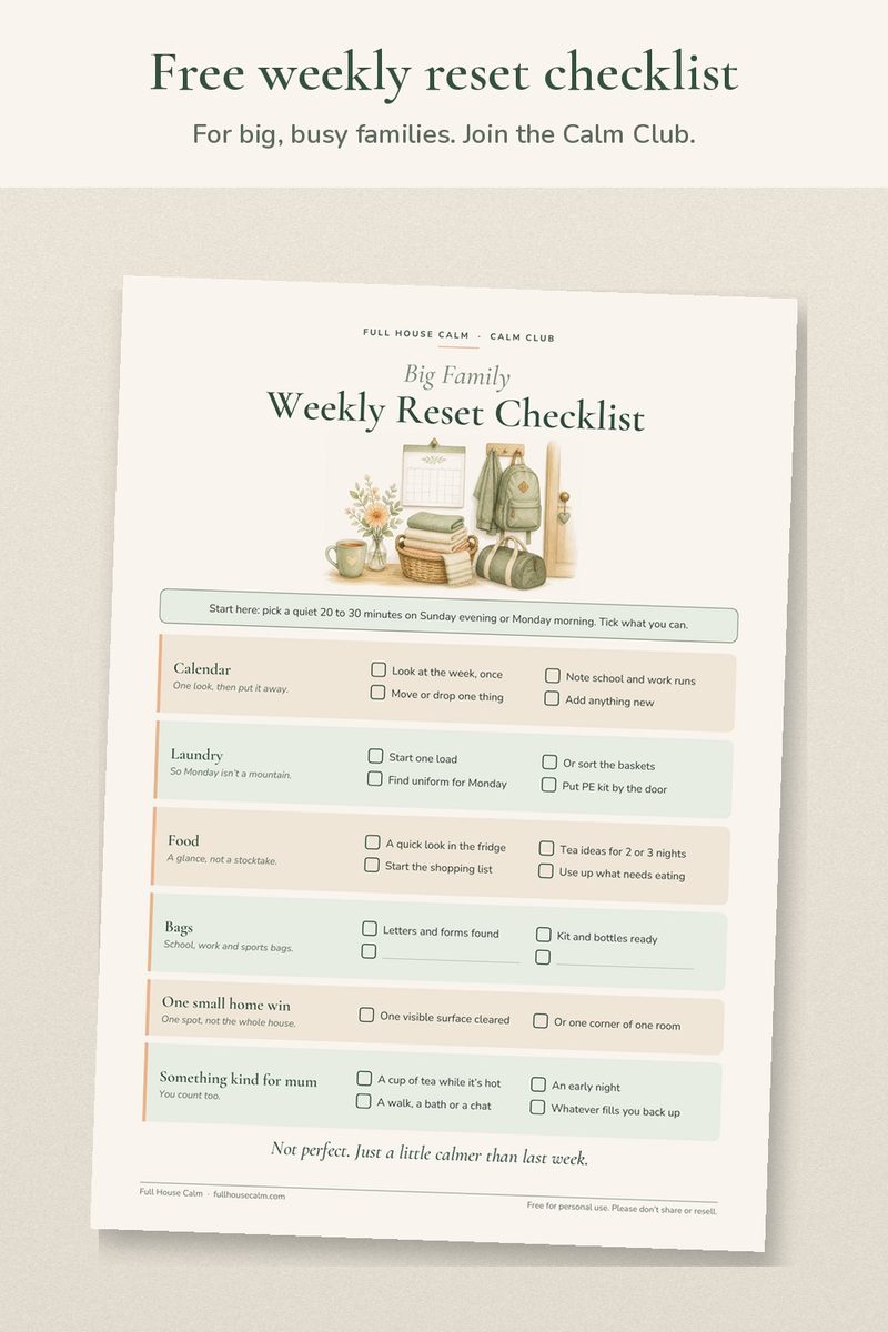 The Big Family Weekly Reset Checklist, a one-page printable